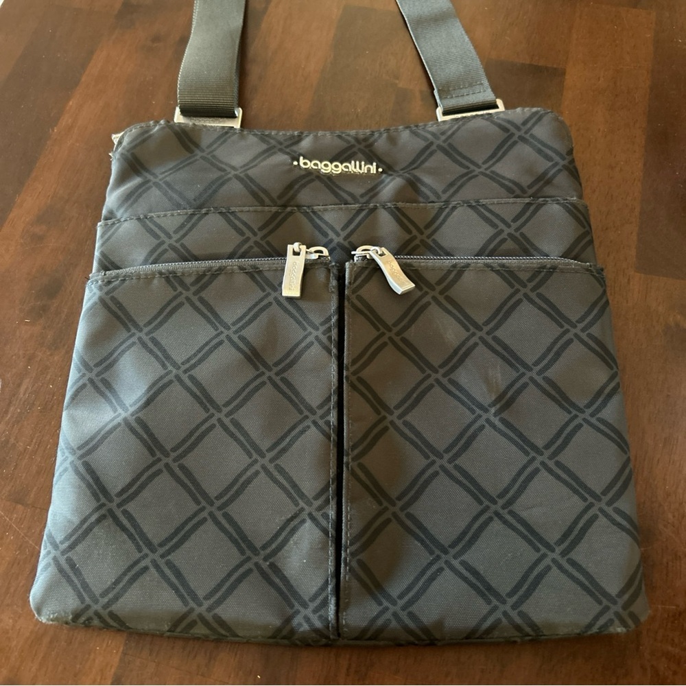 Baggallina Horizon Dark Grey Crossbody Adjustable Strap Handbag Purse EUC